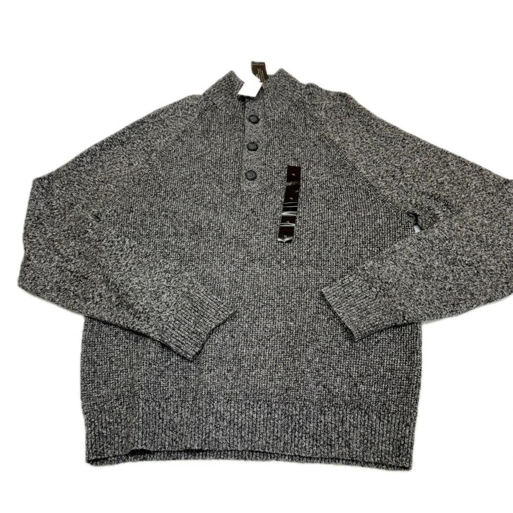 Banana Republic Sweater Mens XL Gray Marled Mock Neck Button Eco Knit